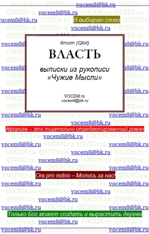 Обложка книги Ктот Qtot ВЛАСТЬ [из рукописи «Чужие Мысли (1986…)»]